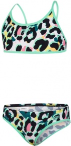 Speedo JungleSpeak Allover Tie 2 Piece Girl Black/White/Green Glow/Galinda/Chill Blue