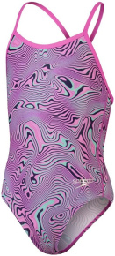 Speedo Allover Digital Vback Neon Reefs Girl True Navy/Orchid/Green Glow