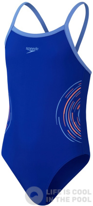 Speedo Plastisol Placement Thinstrap Girls True Cobalt/Curious Blue/Disco Peach